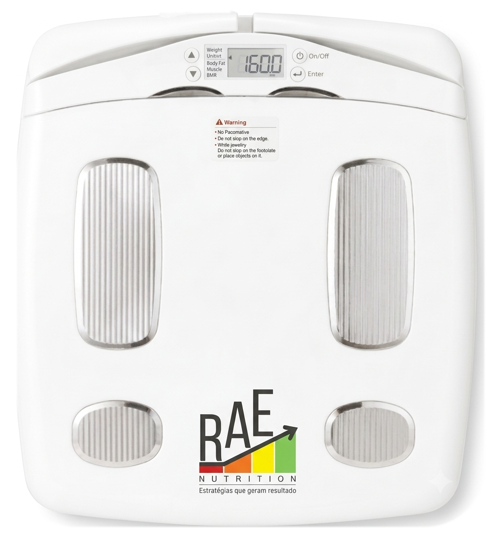 Balança de bioimpedância com a marca RAE Nutrition